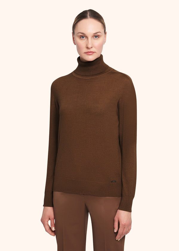 Kiton hazelnut jersey high neck for woman, in cashmere 2