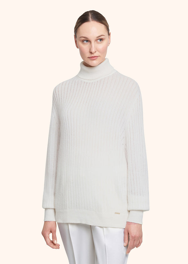 Kiton optical white jersey high neck for woman, in cashmere 2