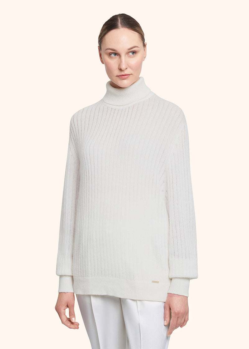 Kiton optical white jersey high neck for woman, in cashmere 2